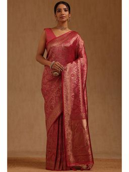 Soch - Pink Woven Saree with Unstitched Blouse