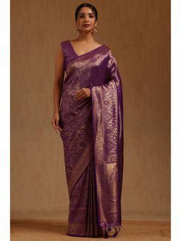 Soch - Purple Woven Saree with Unstitched Blouse