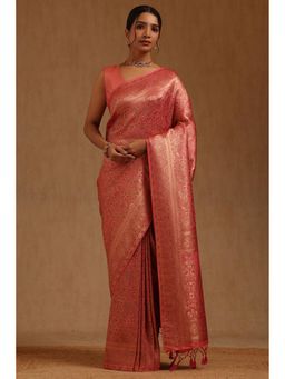 Soch - Pink Woven Saree with Unstitched Blouse