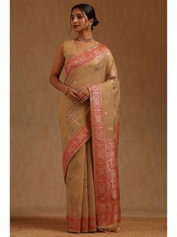 Soch - Beige Woven Saree with Unstitched Blouse