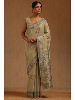 Soch - Green Woven Saree with Unstitched Blouse