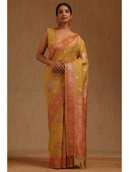 Soch - Yellow Woven Saree with Unstitched Blouse