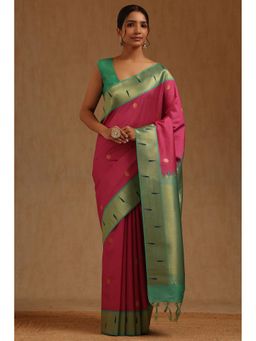 Soch - Pink Woven Saree with Unstitched Blouse