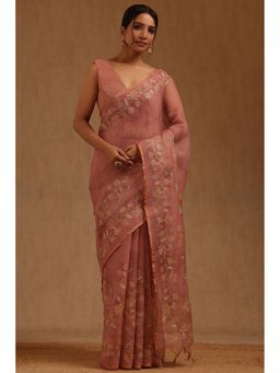 Soch - Peach Floral Saree with Unstitched Blouse