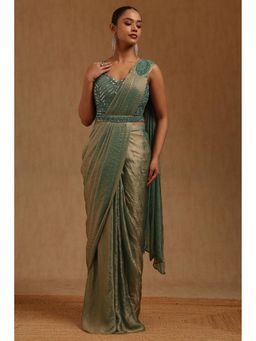 Soch - Green Solid Ready to wear Saree with Stitched Blouse and Belt