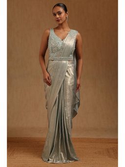 Soch - Blue Solid Ready to wear Saree with Stitched Blouse and Belt