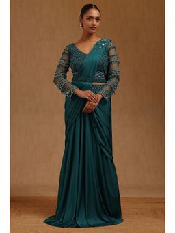 Soch - Green Solid Ready to wear Saree with Stitched Blouse with Stitched