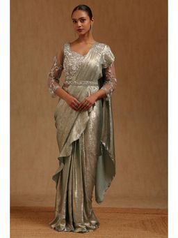 Soch - Grey Solid Ready to wear Saree with Stitched Blouse and Belt