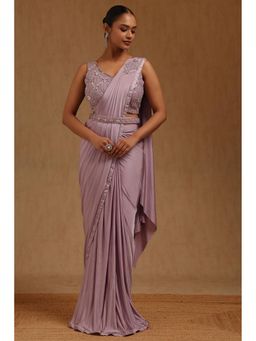 Soch - Lavender Solid Ready to wear Saree with Stitched Blouse and Belt