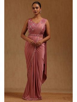 Soch - Pink Solid Ready to wear Saree with Stitched Blouse and Belt