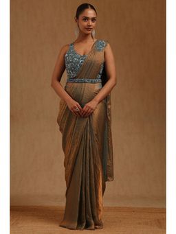 Soch - Blue Solid Ready to wear Saree with Stitched Blouse and Belt