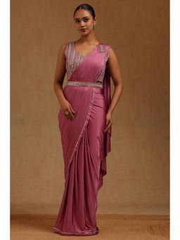Soch - Pink Solid Ready to wear Saree with Stitched Blouse and Belt