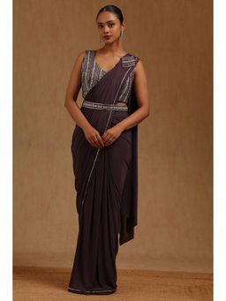 Soch - Purple Solid Ready to wear Saree with Stitched Blouse and Belt