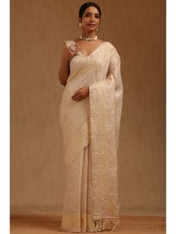 Soch - Cream Embroidered Saree with Unstitched Blouse
