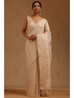 Soch - Cream Embroidered Saree with Unstitched Blouse