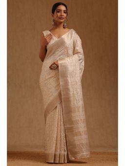 Soch - Cream Embroidered Saree with Unstitched Blouse