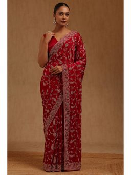 Soch - Red Embellished Saree with Unstitched Blouse