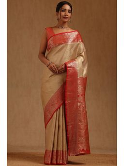 Soch - Beige Woven Saree with Unstitched Blouse