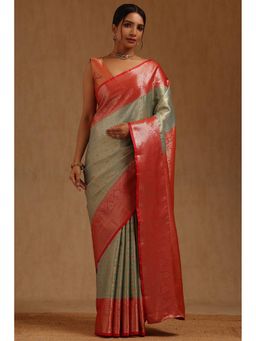 Soch - Green Woven Saree with Unstitched Blouse