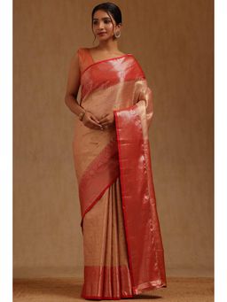 Soch - Red Woven Saree with Unstitched Blouse