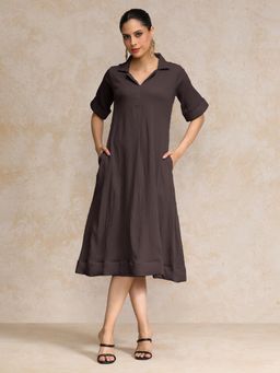 Varanga - Brown Solid Midi Dress