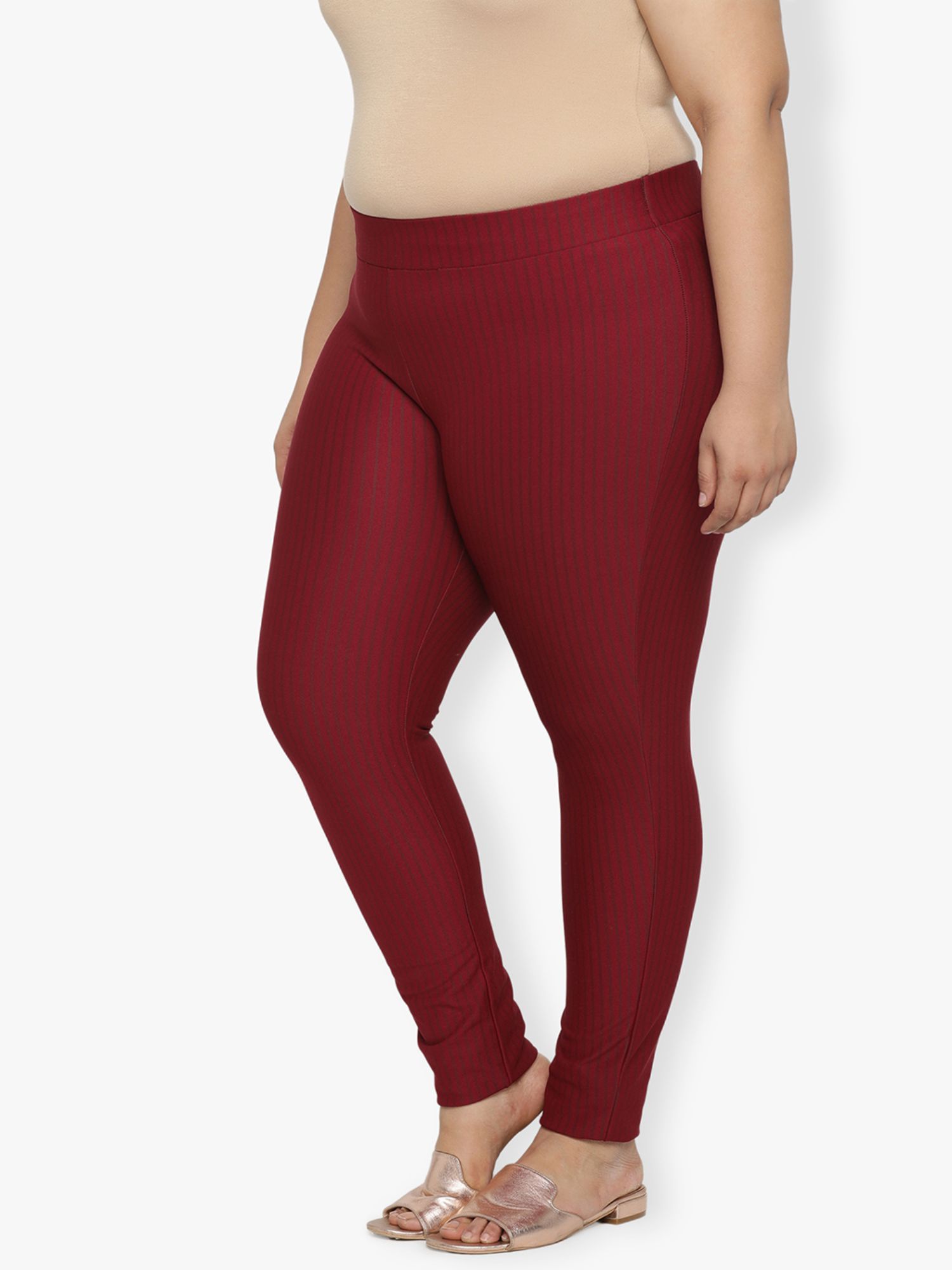 Plus Size Maroon Stripes Leggings 