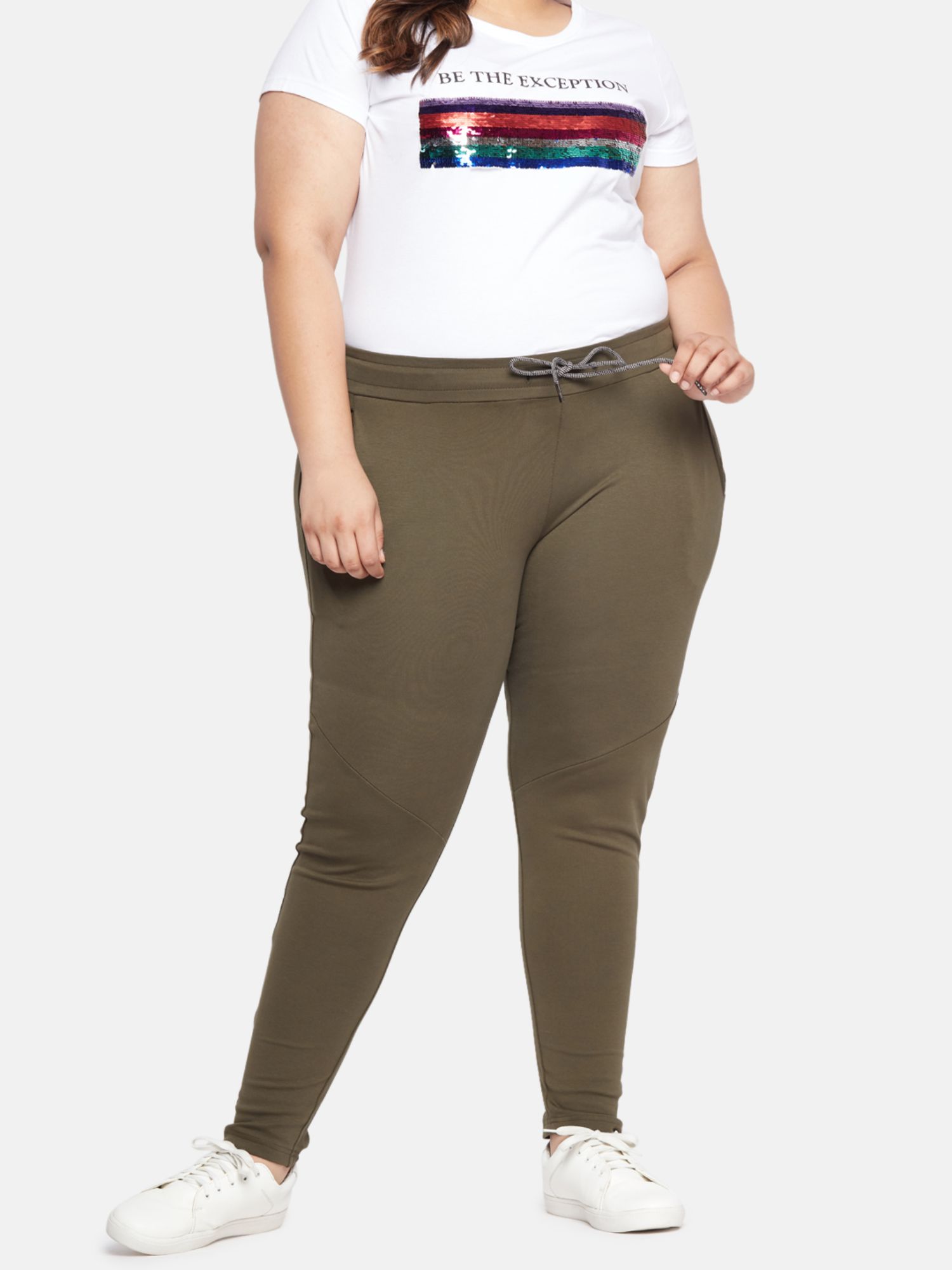 Buy aLL Plus Size Olive Solid Leggings 