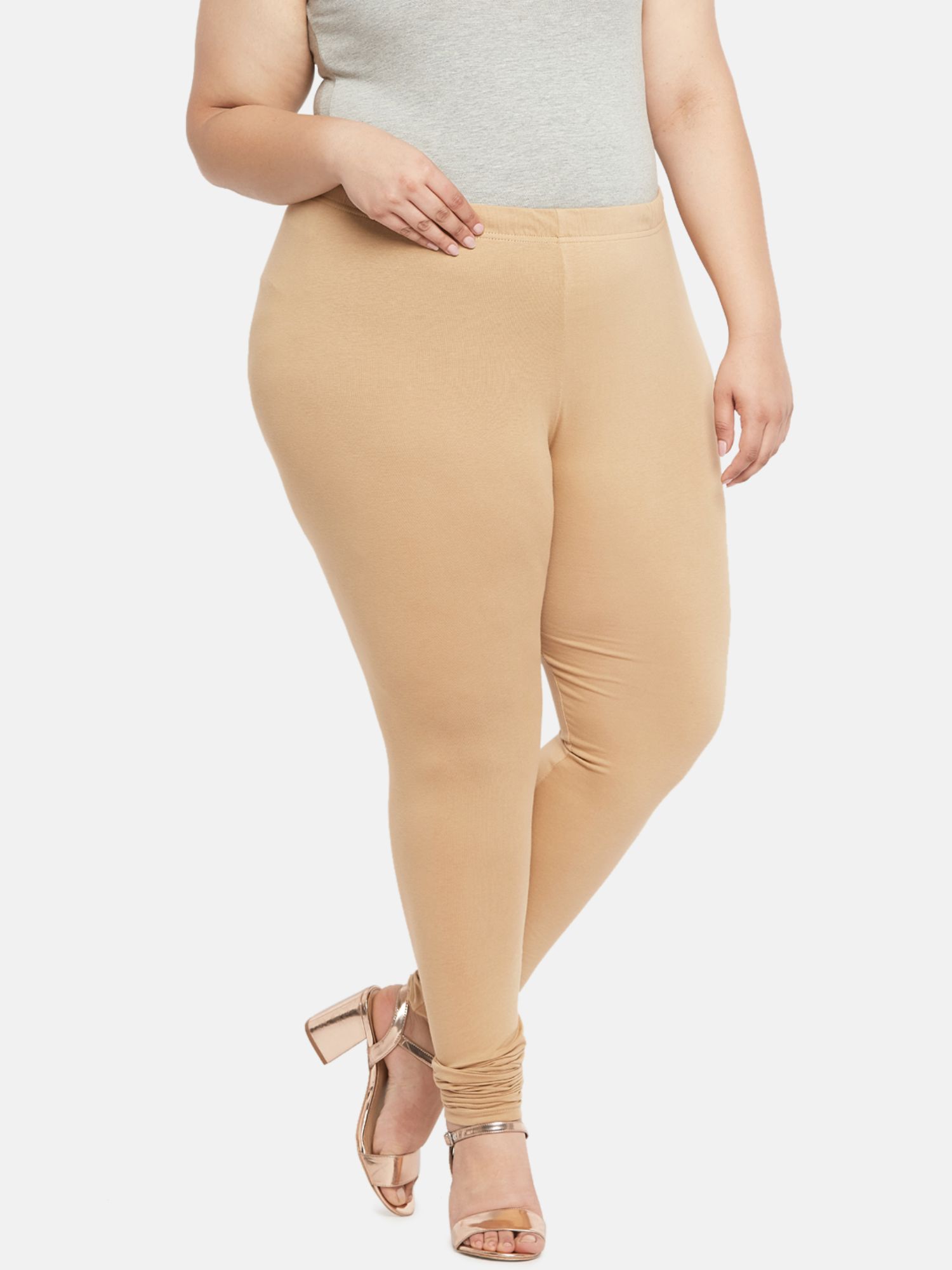 Plus Size Beige Solid Churidar (2XL 