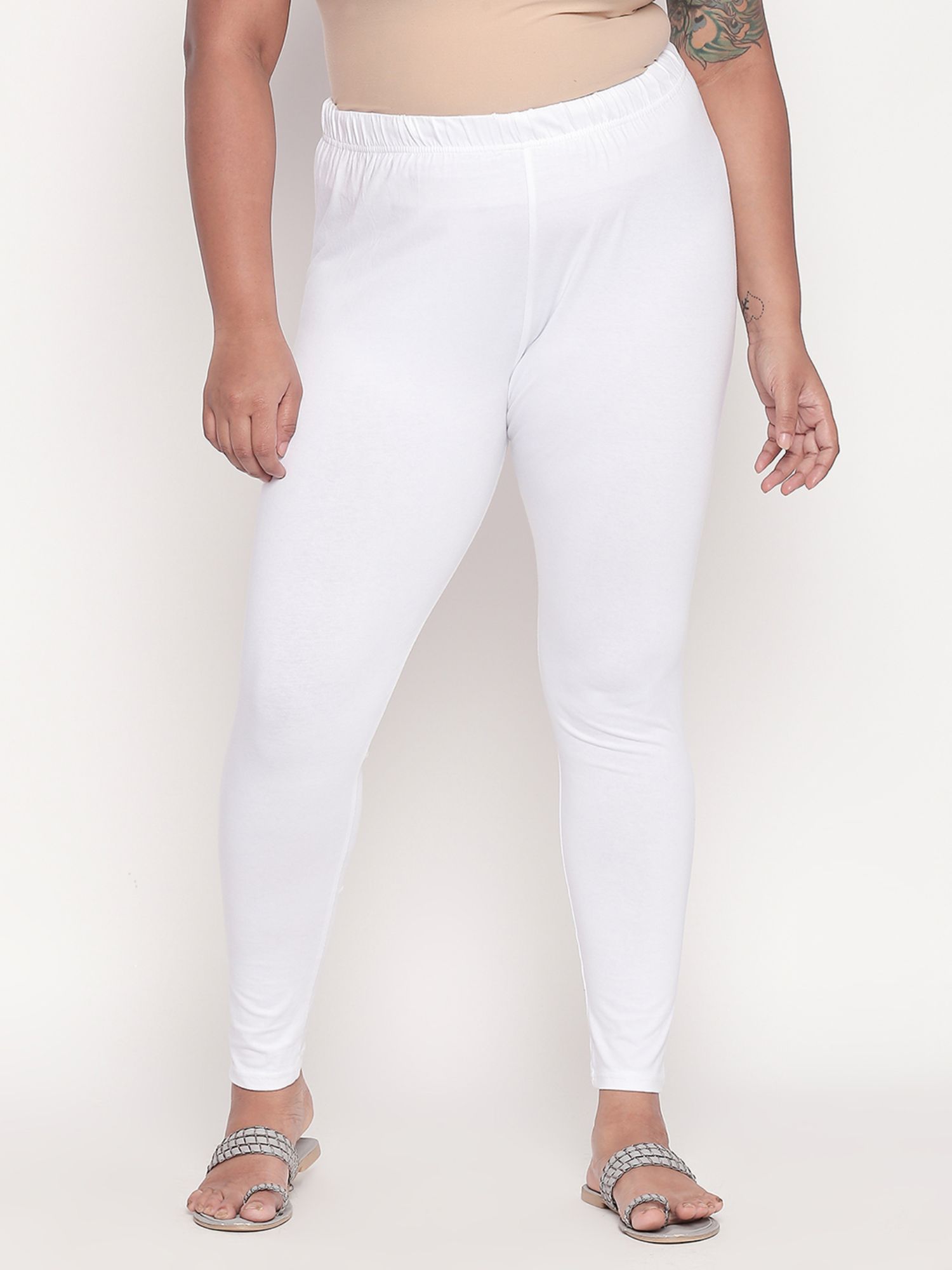 Plus Size White Solid Churidar Online 