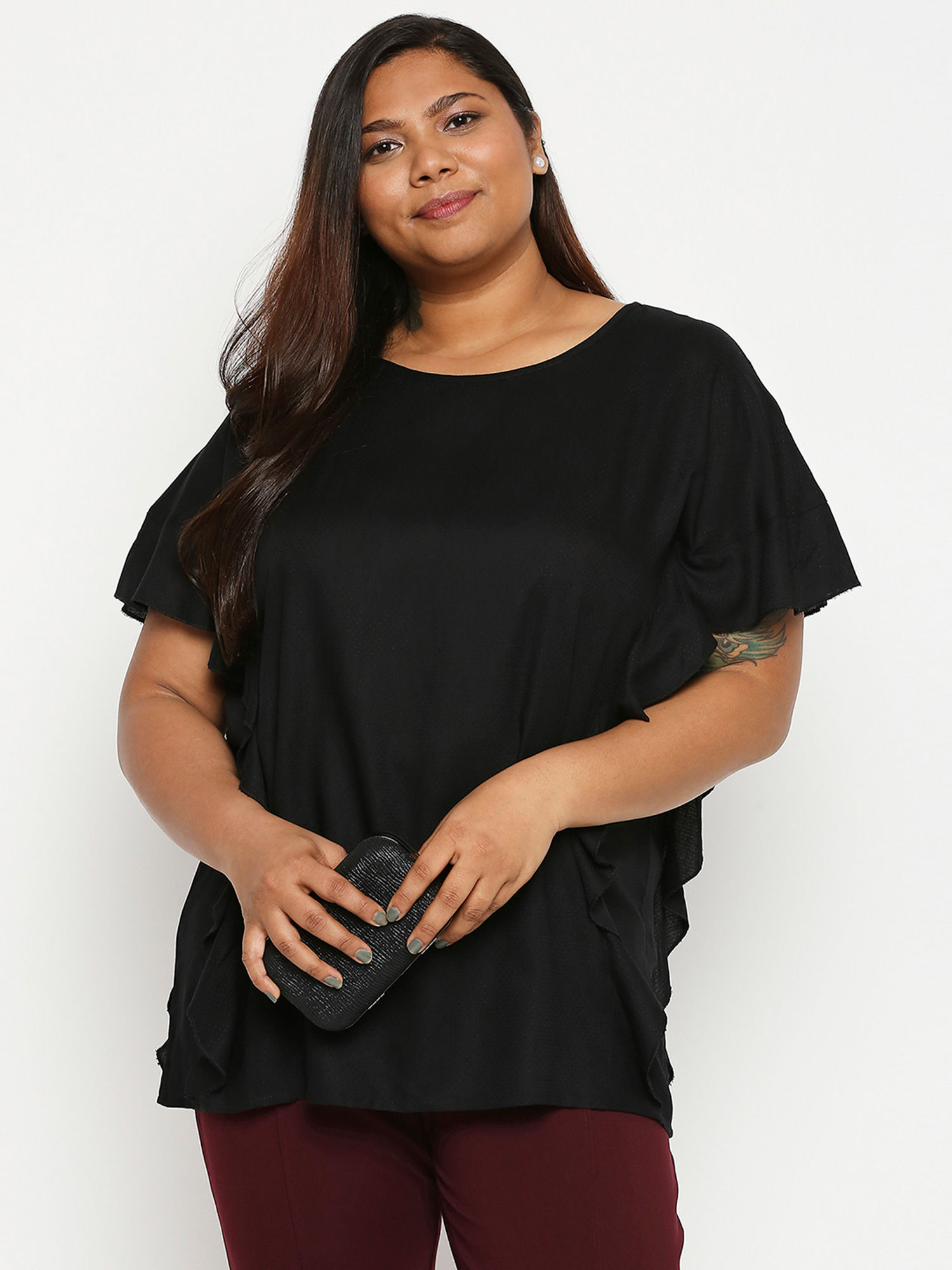 Buy aLL Plus Size Black Solid Tops 
