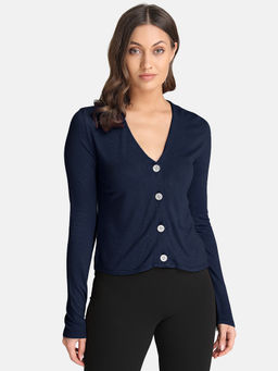 Kazo - Navy Blue V Neck Button Down Cardigan