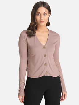 Kazo - Purple V Neck Button Down Cardigan