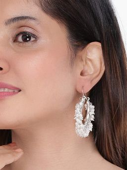 Yellow Chimes - White Silver-Plated Pearls Circular Hoop Earrings