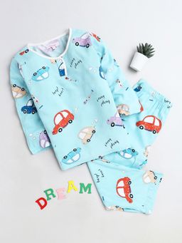Hopscotch - Blue Vehicle Print T-Shirt and Pyjama