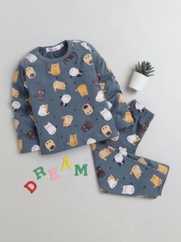 Hopscotch - Unisex Navy Blue Animal Print T-Shirt and Pyjama