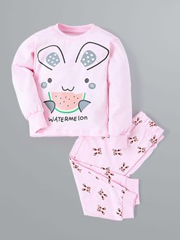 Hopscotch - Girls Pink All-Over Print T-Shirt and Pyjama