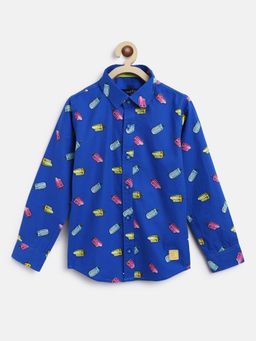 Tales & Stories - Baby Boy's Royal Blue Printed Cotton Regular Fit Shirt