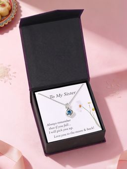 Ornate Jewels - 925 Silver Rhodium Plated Round Blue Topaz Pendant with Chain for Women & Girls