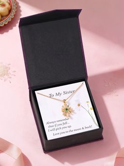 Ornate Jewels - 925 Silver Yellow Gold Green Emerald Flower Pendant with Chain for Women & Girls
