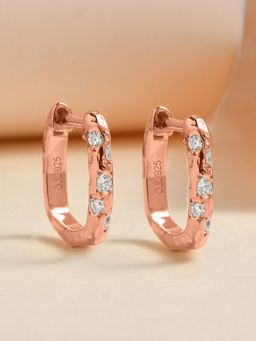 Ornate Jewels - 925 Silver Rose Gold American Diamond Huggie Earring for Women & Girls