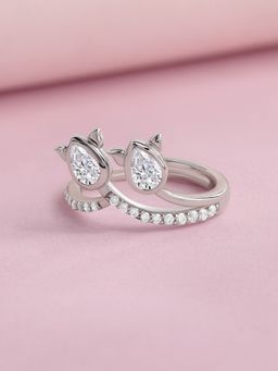 Ornate Jewels - 925 Silver Rhodium Plated American Diamond Twinkle Tails Band Ring for Women & Girls