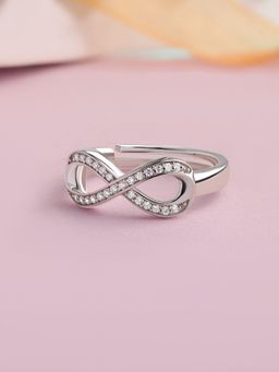 Ornate Jewels - 925 Silver Rhodium Plated American Diamond Infinity Sparkle Ring for Women & Girls
