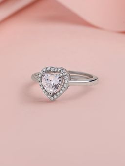 Ornate Jewels - 925 Silver Rhodium Plated American Diamond Heart Love's Ring for Women & Girls