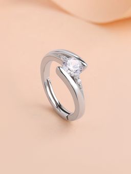 Ornate Jewels - 925 Silver Rhodium Plated American Diamond Celestial Circle Ring for Women & Girls