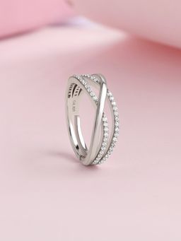 Ornate Jewels - 925 Silver Rhodium Plated American Diamond Eternal Twist Ring for Women & Girls