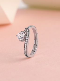 Ornate Jewels - 925 Silver Rhodium Plated American Diamond Engagement Solitaire Ring for Women & Girls