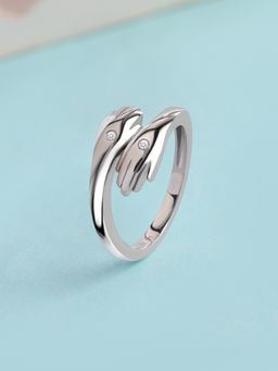 Ornate Jewels - 925 Silver Rhodium Plated American Diamond Unique Hug Ring for Women & Girls