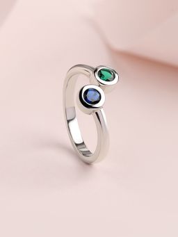 Ornate Jewels - 925 Silver Rhodium Plated Multi CZ Dual Colour Stone Ring for Women & Girls