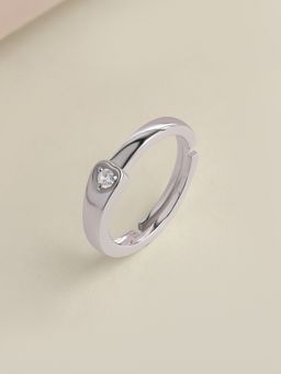 Ornate Jewels - 925 Silver Rhodium Plated American Diamond Love Heart Ring for Women & Girls