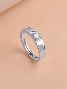 Ornate Jewels - 925 Silver Rhodium Plated American Diamond Solitaire Sparkle Ring for Men & Boys